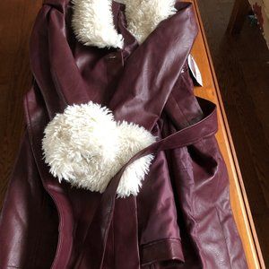 Faux Leather Coat with Faux Fur Collar